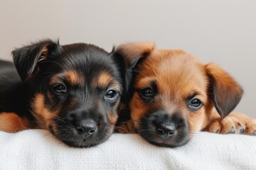 minimalist design background puppies playing together,copy space.