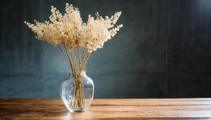 dry flower in tall and transparent vase