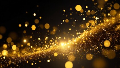 Fototapeta na wymiar gold particles float in ther on a festive and celebratory black background