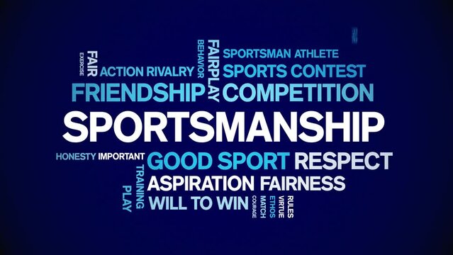 Sportsmanship animated tag word cloud;text design animation kinetic typography seamless loop.