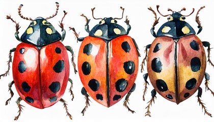 Obraz premium set of watercolor ladybirds on the white background