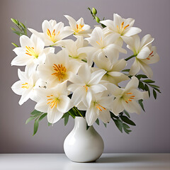 white flowers with leaves in white color vase