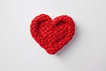 Red braided heart on light background with copy space. Valentine's day, Mother's day, Women's Day , Wedding and love concept