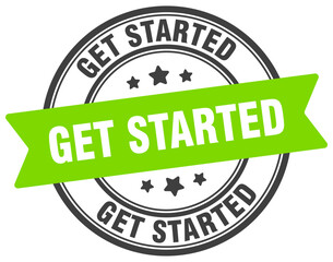 get started stamp. get started label on transparent background. round sign