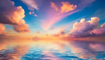 Fototapeta na wymiar colourful heavenly cloud sky and sea illustration background