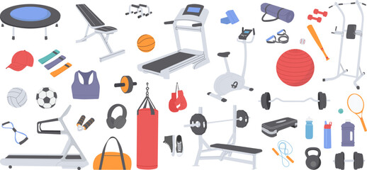 set of sports trainers, sports equipment, collection on a white background vector