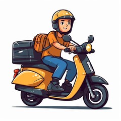 Deliveryman runs fast with the scooter to deliver pizza. Generative AI - 733053974