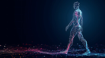 Futuristic Digital Human Walking in Cyberspace Network Concept