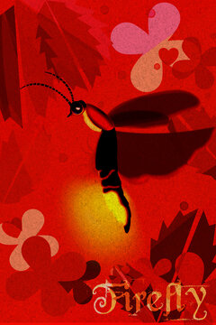 Firefly - abstract illustration on vertical red background