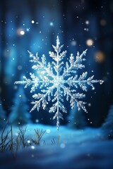 Fototapeta na wymiar A beautiful snowflake with a glowing blue background