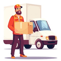 Courier with a van ready to deliver a pack. Generative AI - 733054340