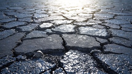 Large cracks in dry asphalt road surface texture background - obrazy, fototapety, plakaty