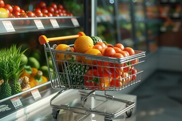 Ready shopping cart full of fresh fruits. Generative AI - 733054707