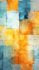 Brightly colored abstract painting with a grid pattern