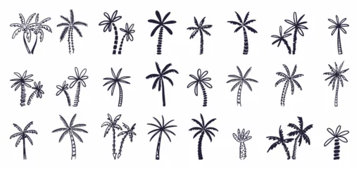 Poster Vector collection of palm trees, hand-drawn in the style of doodles © Abundzu