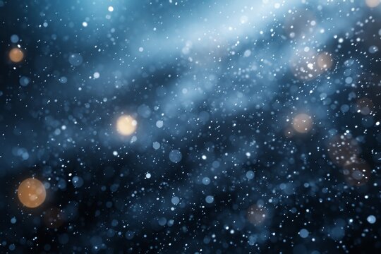 Blue Snowflakes Falling on Dark Background