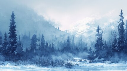 Blue Winter Forest - obrazy, fototapety, plakaty