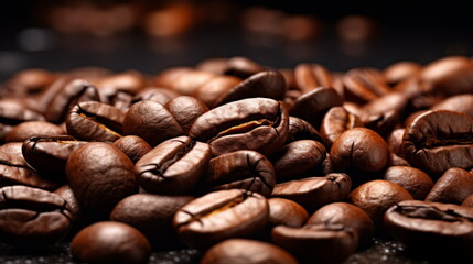 Dive into the world of coffee with this macro shot of espresso beans, exuding the essence of caffeine and rich flavor