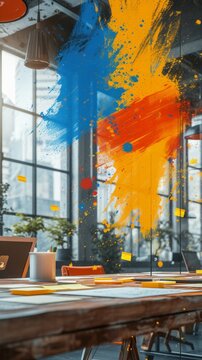 Abstract Colorful Paint Explosion in Office Environment © Du
