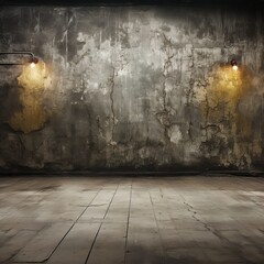 Two vintage lamps on a grunge concrete wall background