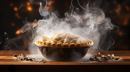 Steam rising from a freshly baked pie - obrazy, fototapety, plakaty