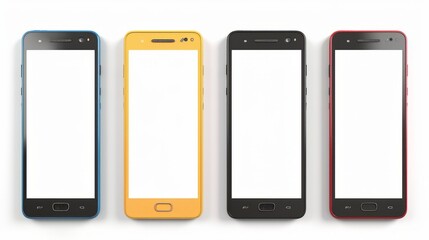 Four colorful smartphones with blank screens