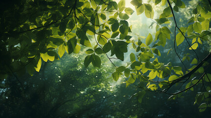 Sunlight filtering through a canopy of leaves - obrazy, fototapety, plakaty