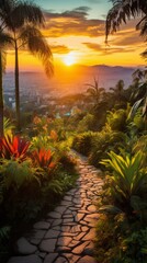 Fototapeta na wymiar A beautiful sunset over a tropical city