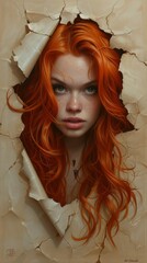 Fototapeta premium Redhead woman with freckles and green eyes