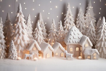 A Snowy Village in the Woods