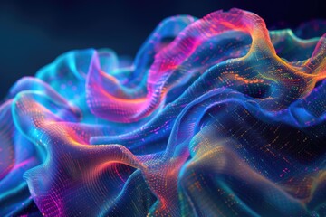 Abstract Technology Waves in Digital Environment. Vivid abstract waves symbolize complex digital data streams in a visualization of advanced technology and business analytics.

 - obrazy, fototapety, plakaty