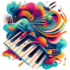 Background of vibrant music splash with piano. Generative AI - 733057971