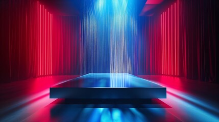 Blank product stand with neon blue and red lights