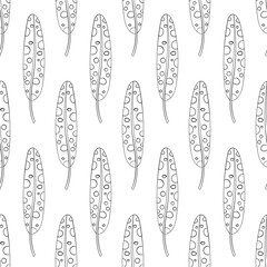 Abstract seamless pattern of hand-drawn feathers