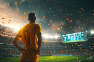 Soccer player wins the football contest at the stadium. Generative AI - 733059788