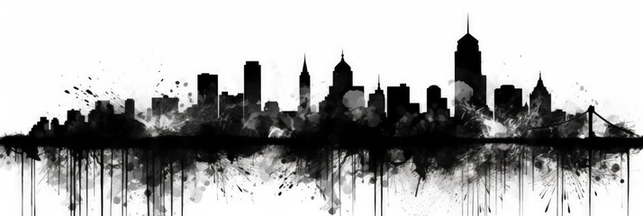 New York City panorama, urban landscape with modern buildings. Business travel and travelling of landmarks. Illustration, web background. Skyscraper silhouette. United States - obrazy, fototapety, plakaty
