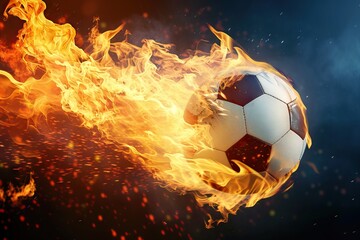 Powerful kick of a soccer ball with flame of fire. Generative AI - 733060374