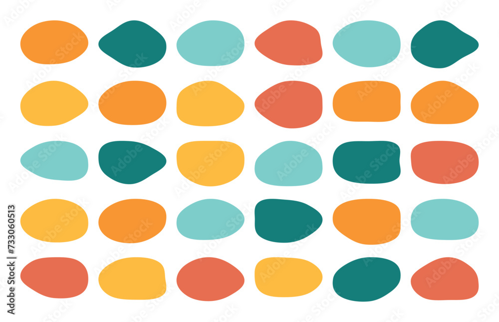 Poster Smooth liquid colorful speech blotch spot irregular vector form collection isolated on transparent background, random cube drops simple elements, organic amoeba blob shape in modern fluid dynamic