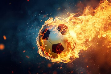 Powerful kick of a soccer ball with flame of fire. Generative AI - 733060582