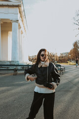A young millennial girl spends time in Vienna, Austria. Walks around the sights of Vienna