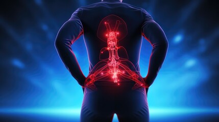 back view of men pain in spine - obrazy, fototapety, plakaty