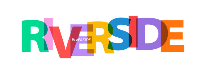 RIVERSIDE. The name of the city on a white background. Vector design template for poster, postcard, banner