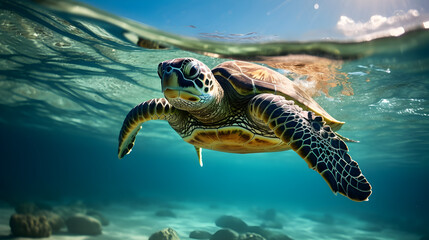 Obraz premium sea turtle swimming in salt water