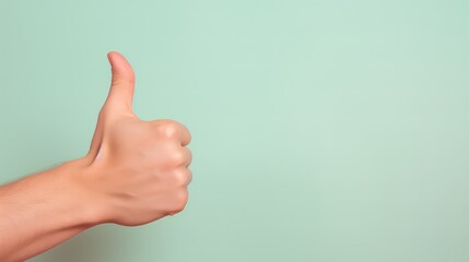 man hands thumbs up on pastel background