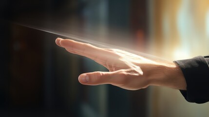 Close up of businessman hand touching with finger digital virtual panel