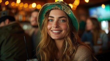 Obraz premium Spring Gathering: Friends Celebrating St. Patrick's Day at Local Pub