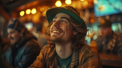 Obraz premium Spring Gathering: Friends Celebrating St. Patrick's Day at Local Pub