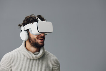 Man reality digital modern device glasses virtual entertainment technology innovation vr tech