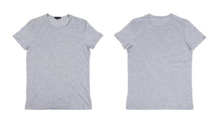 Plain grey tshirt mockup, front and back view, isolated on white. Apparel design concept