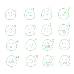 emojis vector green line trasnparent white background set 